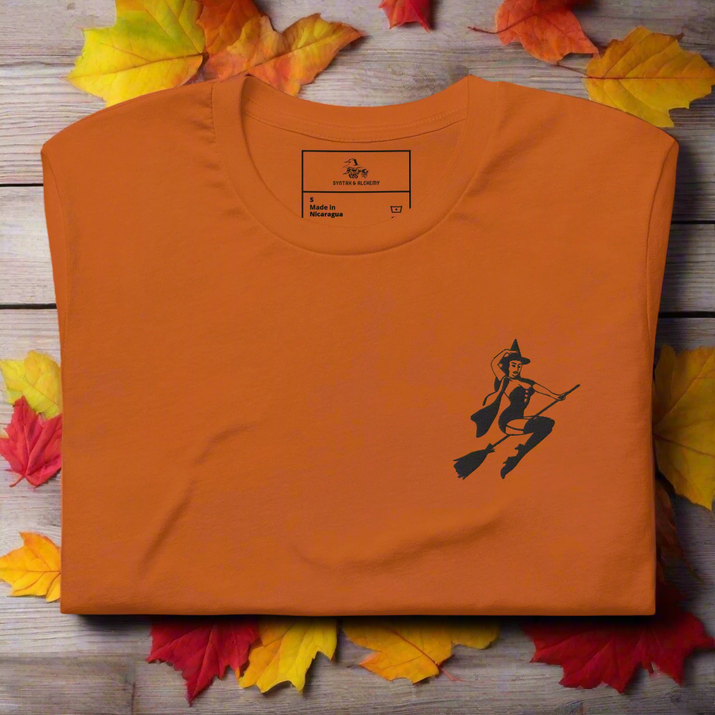 Broom Witch | Airlume Cotton T-Shirt | Embroidered - Syntax & Alchemy