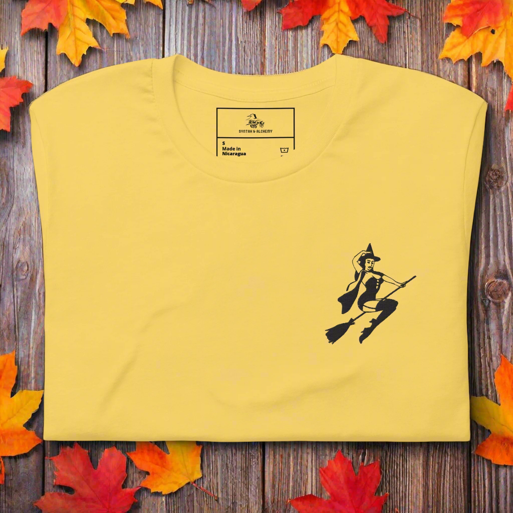 Broom Witch | Airlume Cotton T-Shirt | Embroidered - Syntax & Alchemy