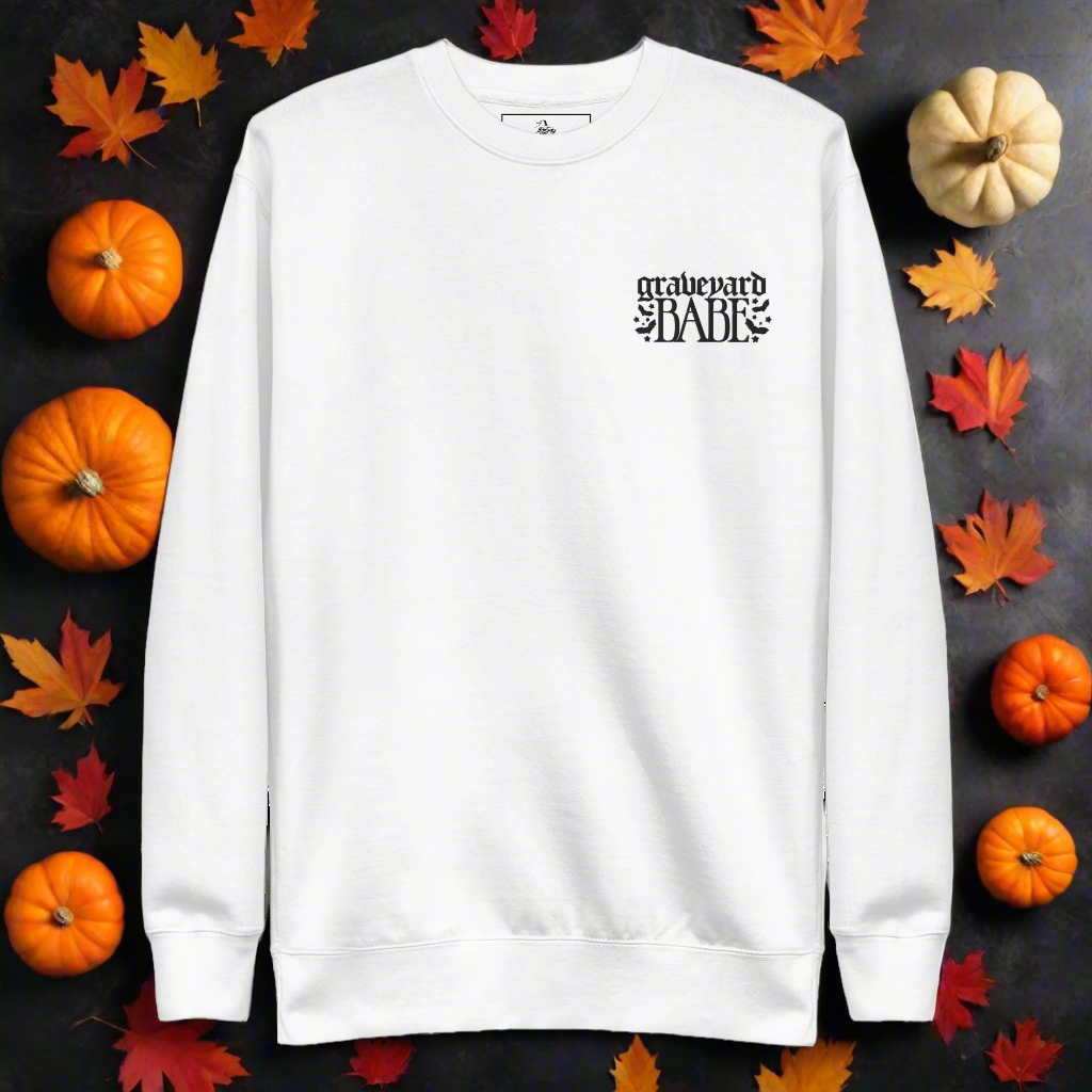 Graveyard Babe | Soft-Wash Sweatshirt | Embroidered | Black Lettering - Syntax & Alchemy