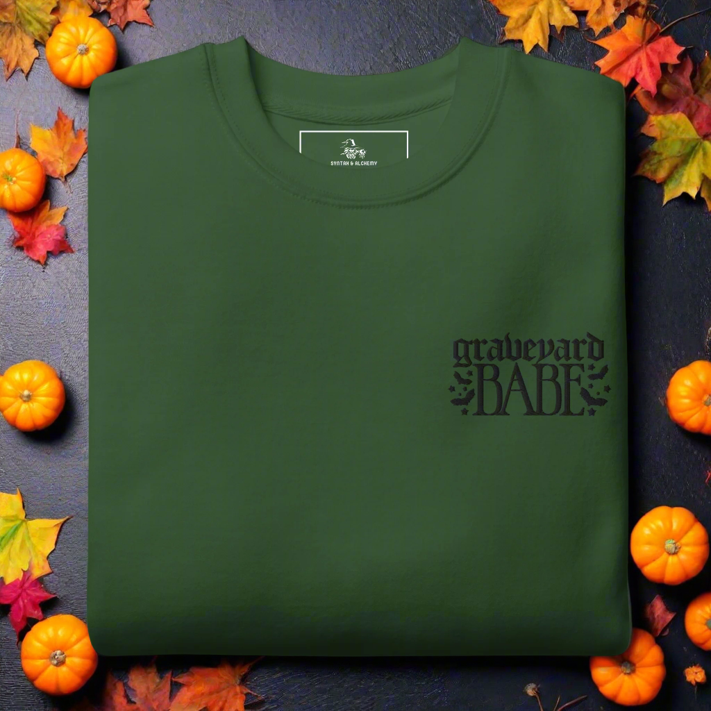 Graveyard Babe | Soft-Wash Sweatshirt | Embroidered | Black Lettering - Syntax & Alchemy