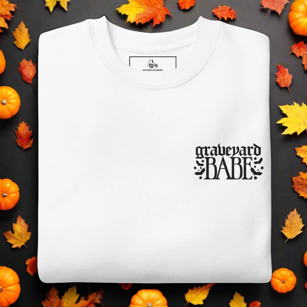 Graveyard Babe | Soft-Wash Sweatshirt | Embroidered | Black Lettering - Syntax & Alchemy