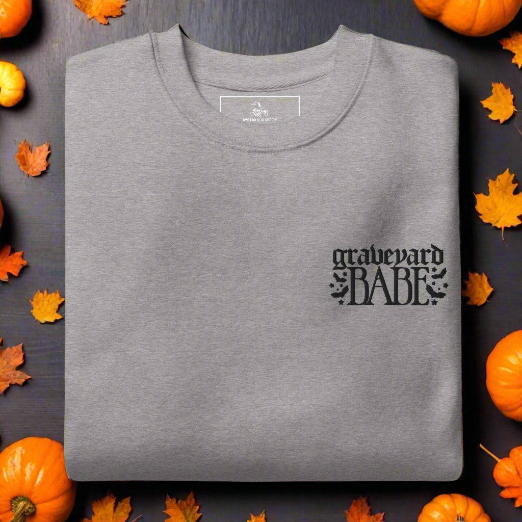 Graveyard Babe | Soft-Wash Sweatshirt | Embroidered | Black Lettering - Syntax & Alchemy