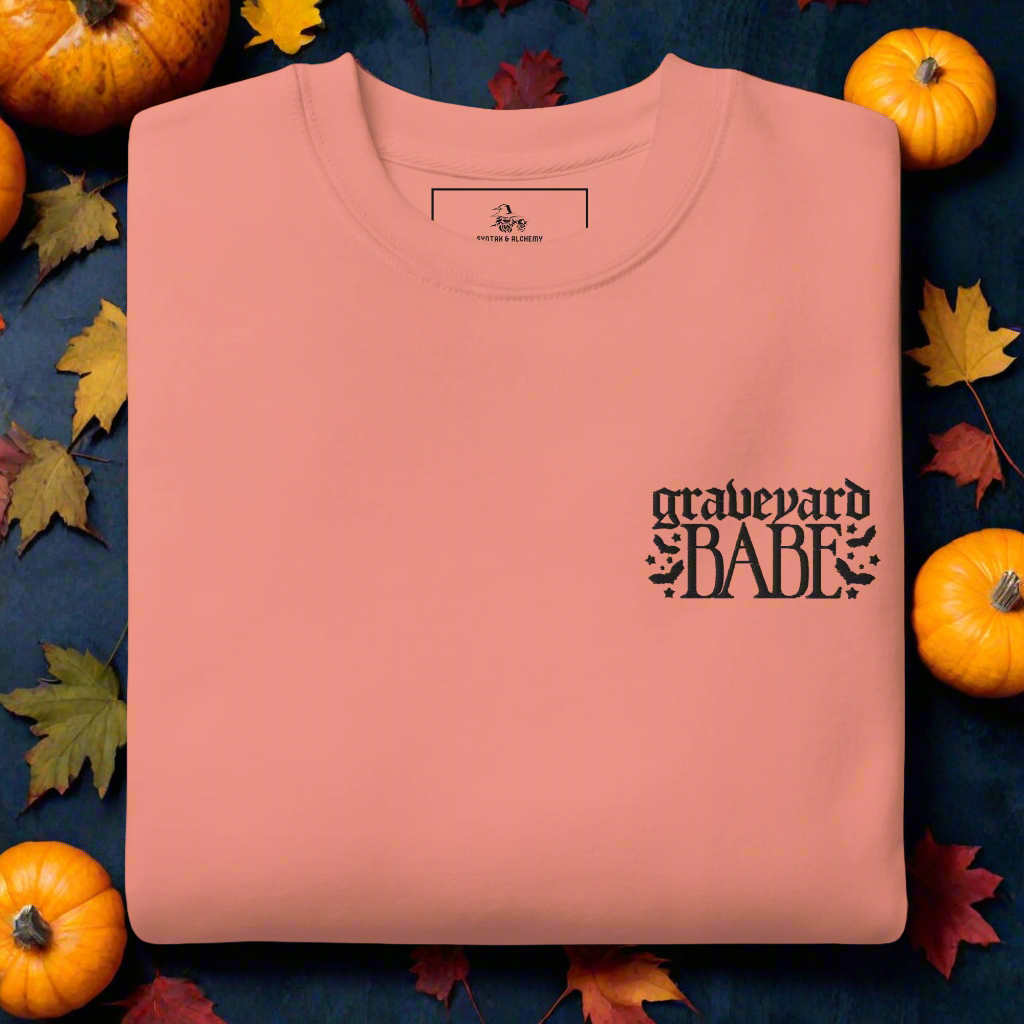 Graveyard Babe | Soft-Wash Sweatshirt | Embroidered | Black Lettering - Syntax & Alchemy