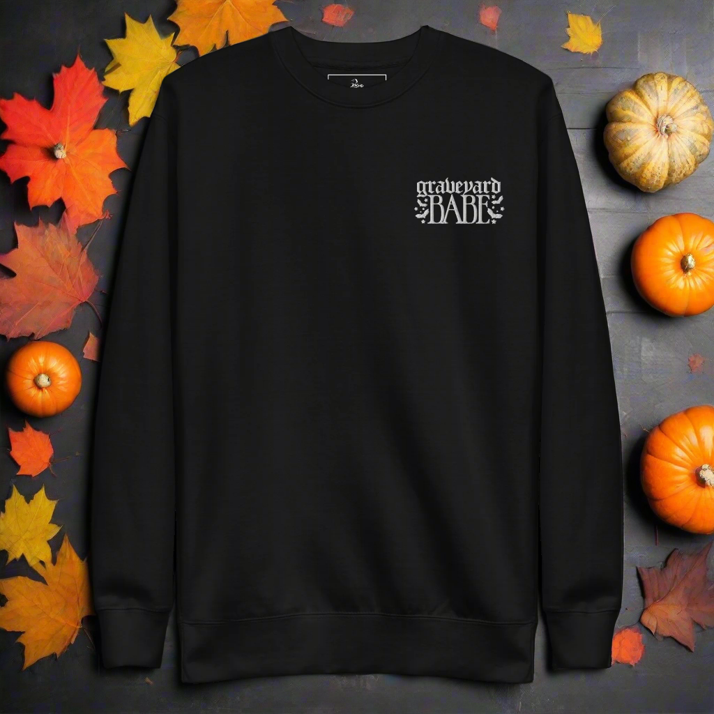 Graveyard Babe | Soft-Wash Sweatshirt | Embroidered | White Lettering - Syntax & Alchemy