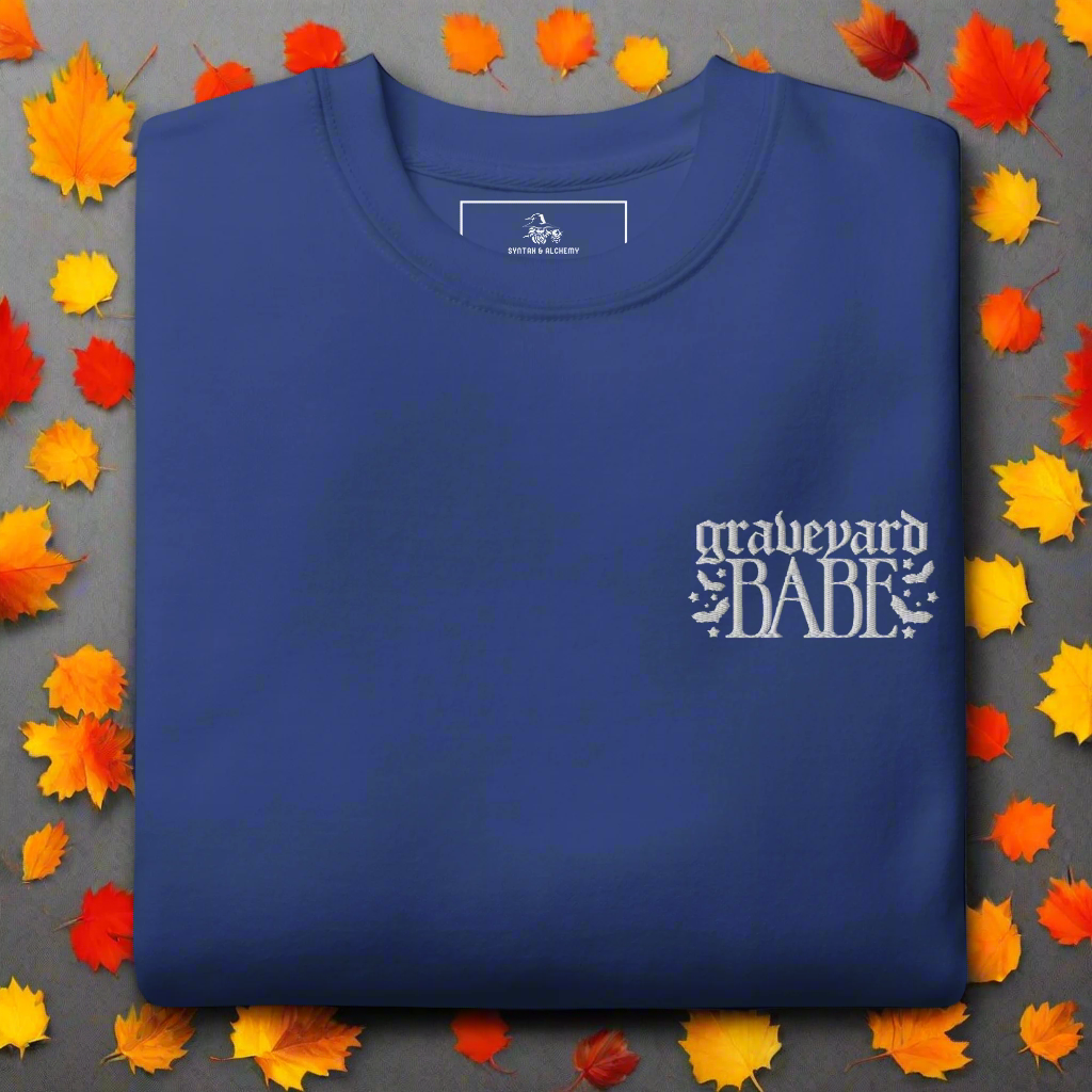 Graveyard Babe | Soft-Wash Sweatshirt | Embroidered | White Lettering - Syntax & Alchemy
