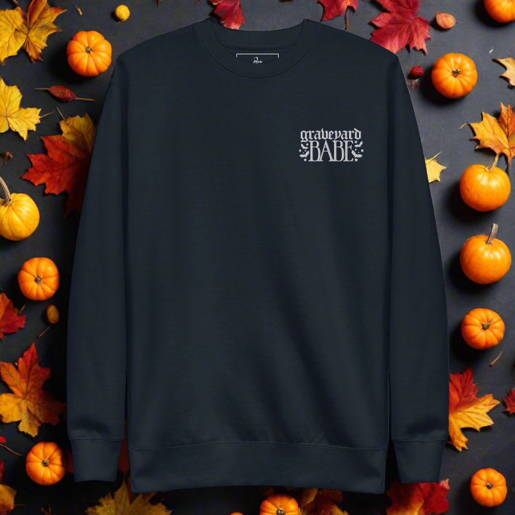 Graveyard Babe | Soft-Wash Sweatshirt | Embroidered | White Lettering - Syntax & Alchemy