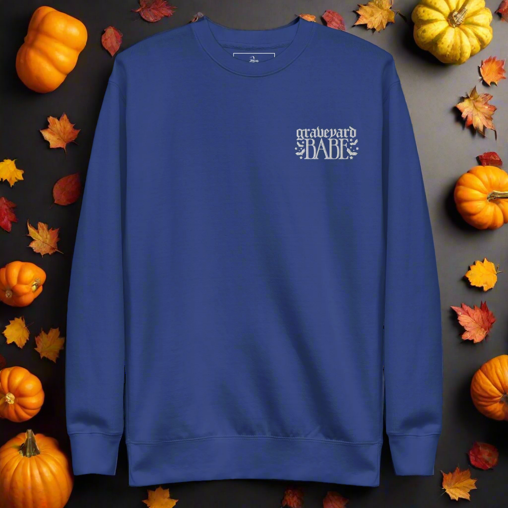Graveyard Babe | Soft-Wash Sweatshirt | Embroidered | White Lettering - Syntax & Alchemy