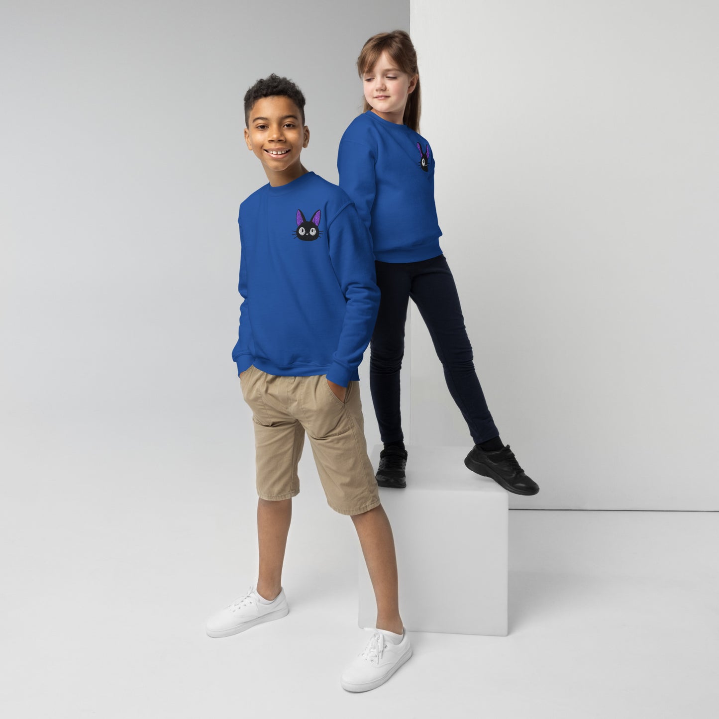 Jiji Cat | Youth Soft-Wash Sweatshirt | Embroidered - Syntax & Alchemy