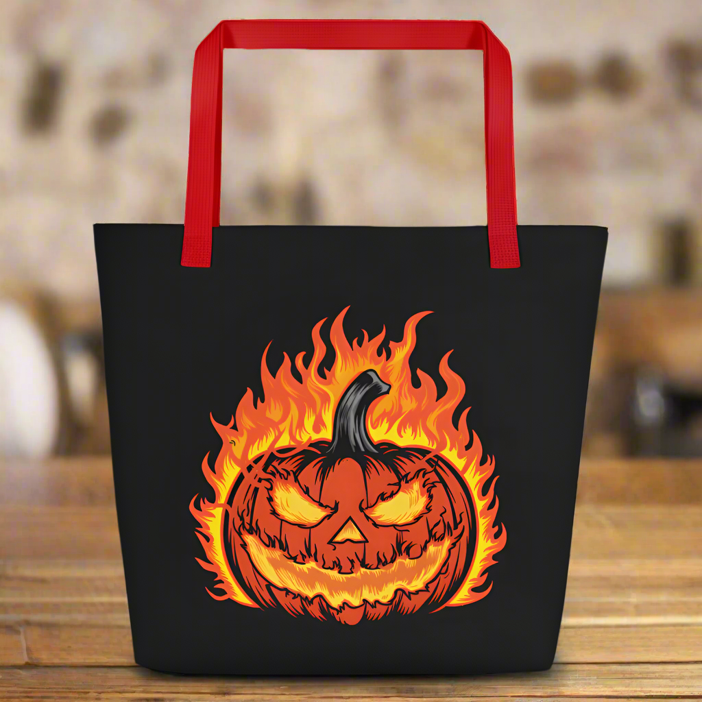 Flaming Pumpkin | Large Tote Bag Tote Bags Syntax & Alchemy Red