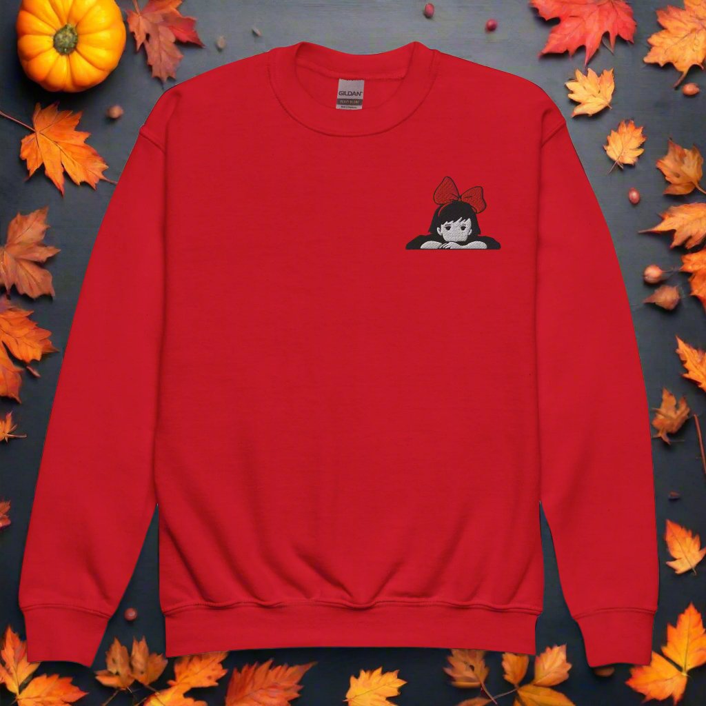 Kiki Red Bow | Youth Soft-Wash Sweatshirt | Embroidered - Syntax & Alchemy