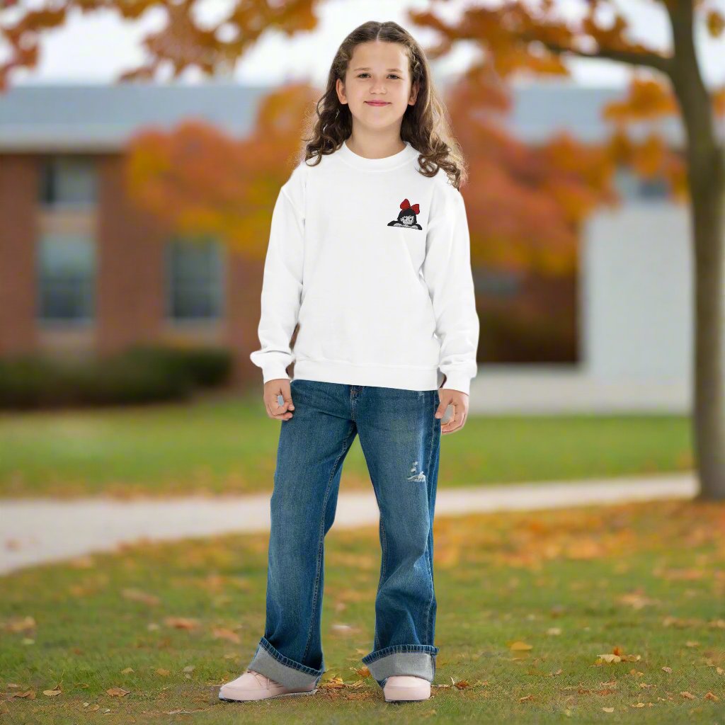 Kiki Red Bow | Youth Soft-Wash Sweatshirt | Embroidered - Syntax & Alchemy