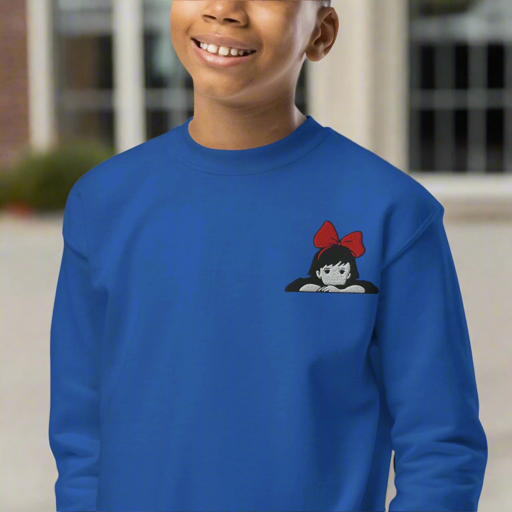 Kiki Red Bow | Youth Soft-Wash Sweatshirt | Embroidered - Syntax & Alchemy