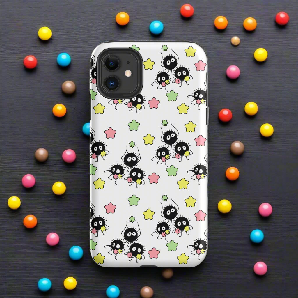 Soot Sprites | Tough Case for iPhone® - Syntax & Alchemy - Protect your phone with style using a durable, dual-layered case. The outer shell is made of impact-resistant polycarbonate, while the inner lining sports TPU lining for maximum impact absorption. Keep your phone fashionable and safe all year round! Features:• Polycarbonate outer shell• Thermoplastic Polyurethane TPU inner liner• Dual-layer protection• Precisely aligned port openings• Induction charging compatible