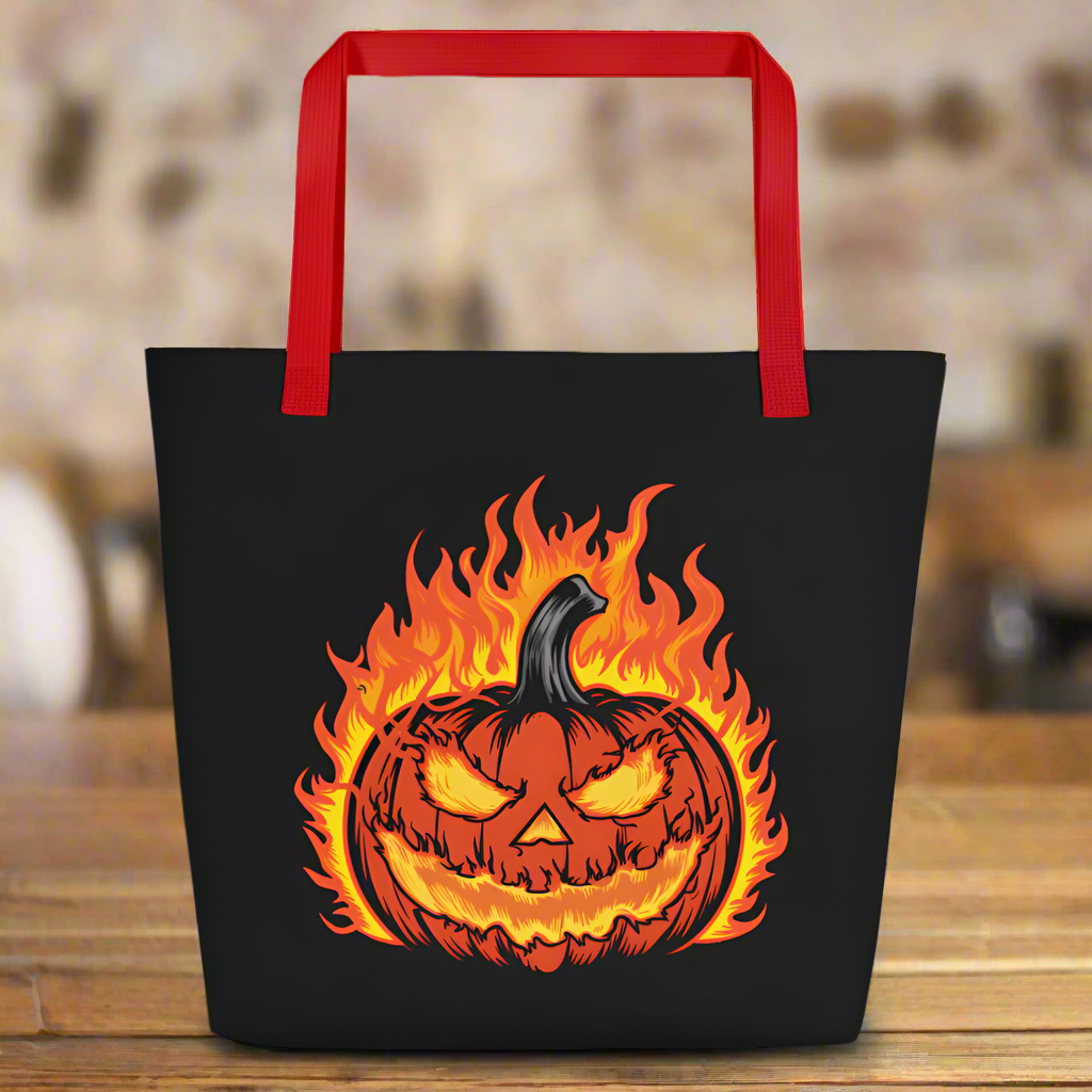 Flaming Pumpkin | Large Tote Bag Tote Bags Syntax & Alchemy Red  