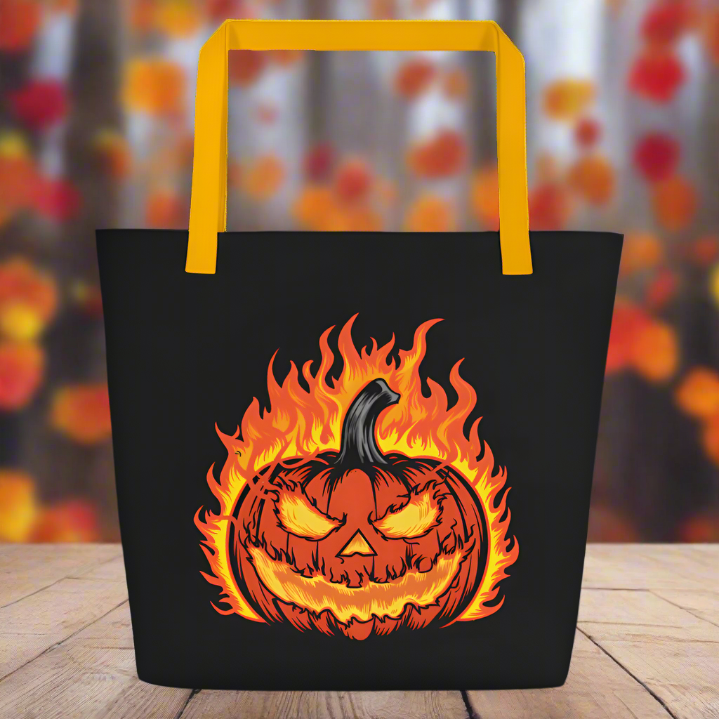 Flaming Pumpkin | Large Tote Bag Tote Bags Syntax & Alchemy Yellow  