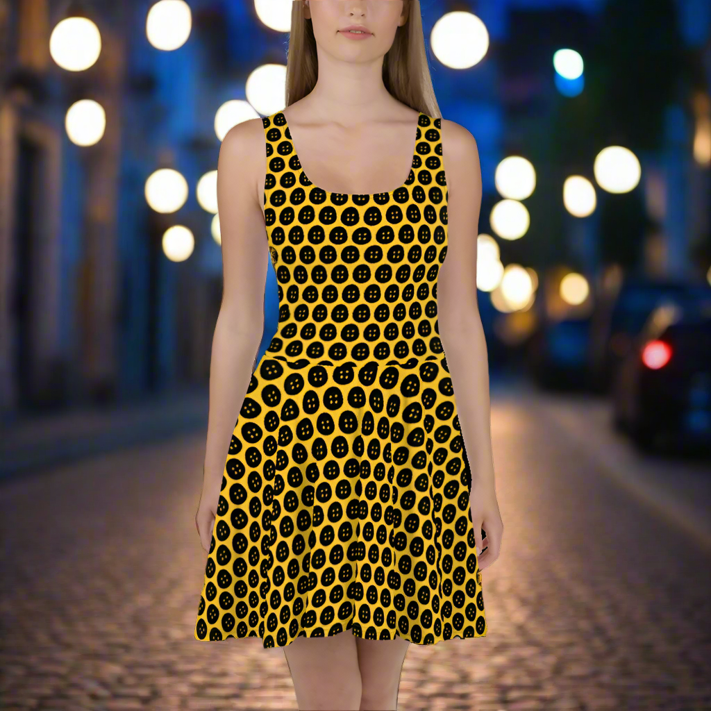 Coraline Buttons | Spandex-Blend Skater Dress | All Over Variant Skater Dress Syntax & Alchemy   