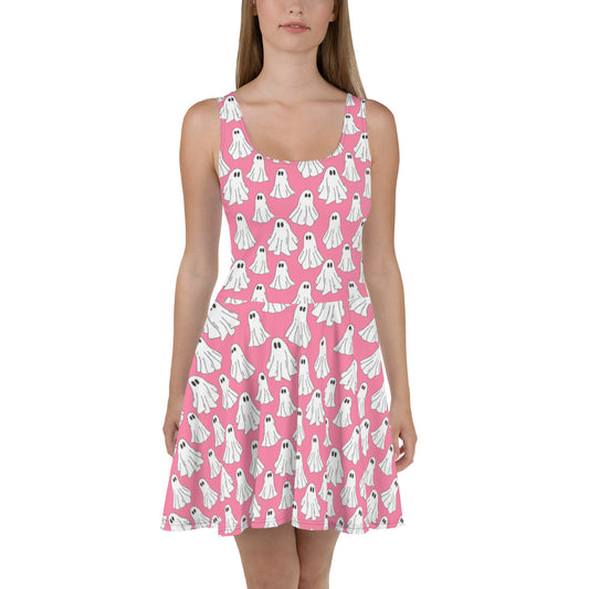 We Are Ghosts | Spandex-Blend Skater Dress | Pink Variant Skater Dress Syntax & Alchemy XS  