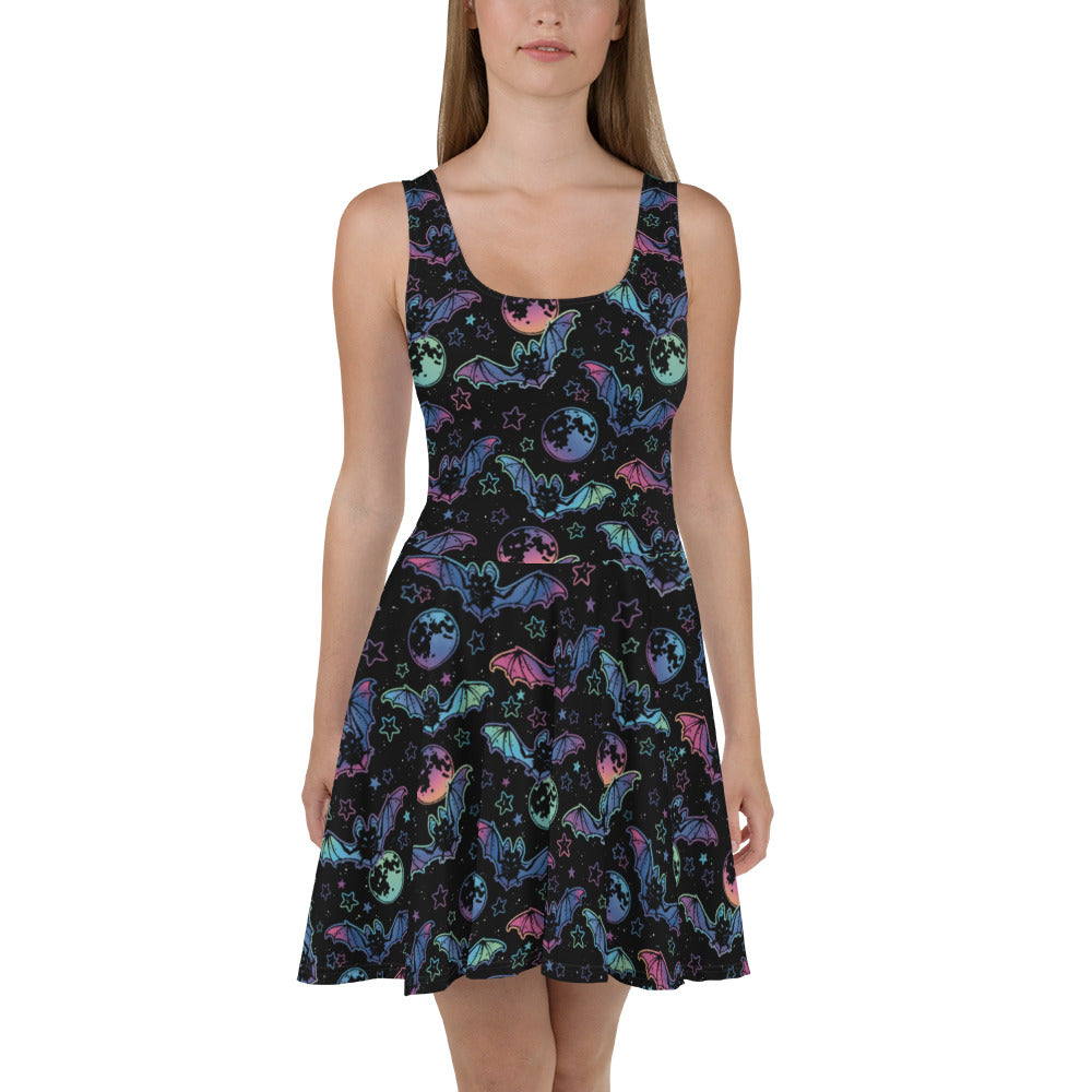 Cosmic Bats | Spandex-Blend Skater Dress Skater Dress Syntax & Alchemy   