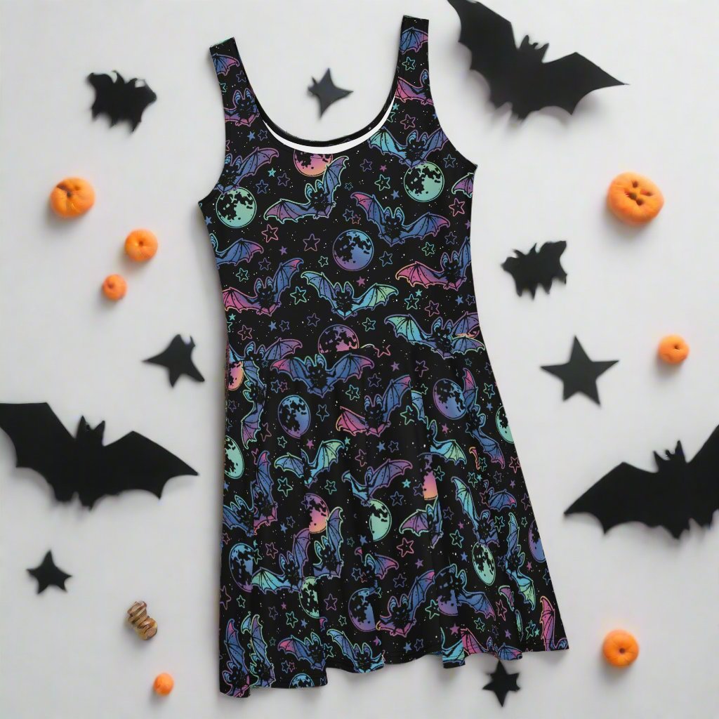 Cosmic Bats | Spandex-Blend Skater Dress Skater Dress Syntax & Alchemy   