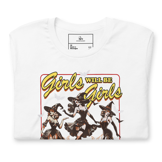 Girls Will Be Girls | Airlume Cotton T-Shirt Women's T-Shirt Syntax & Alchemy White XS 