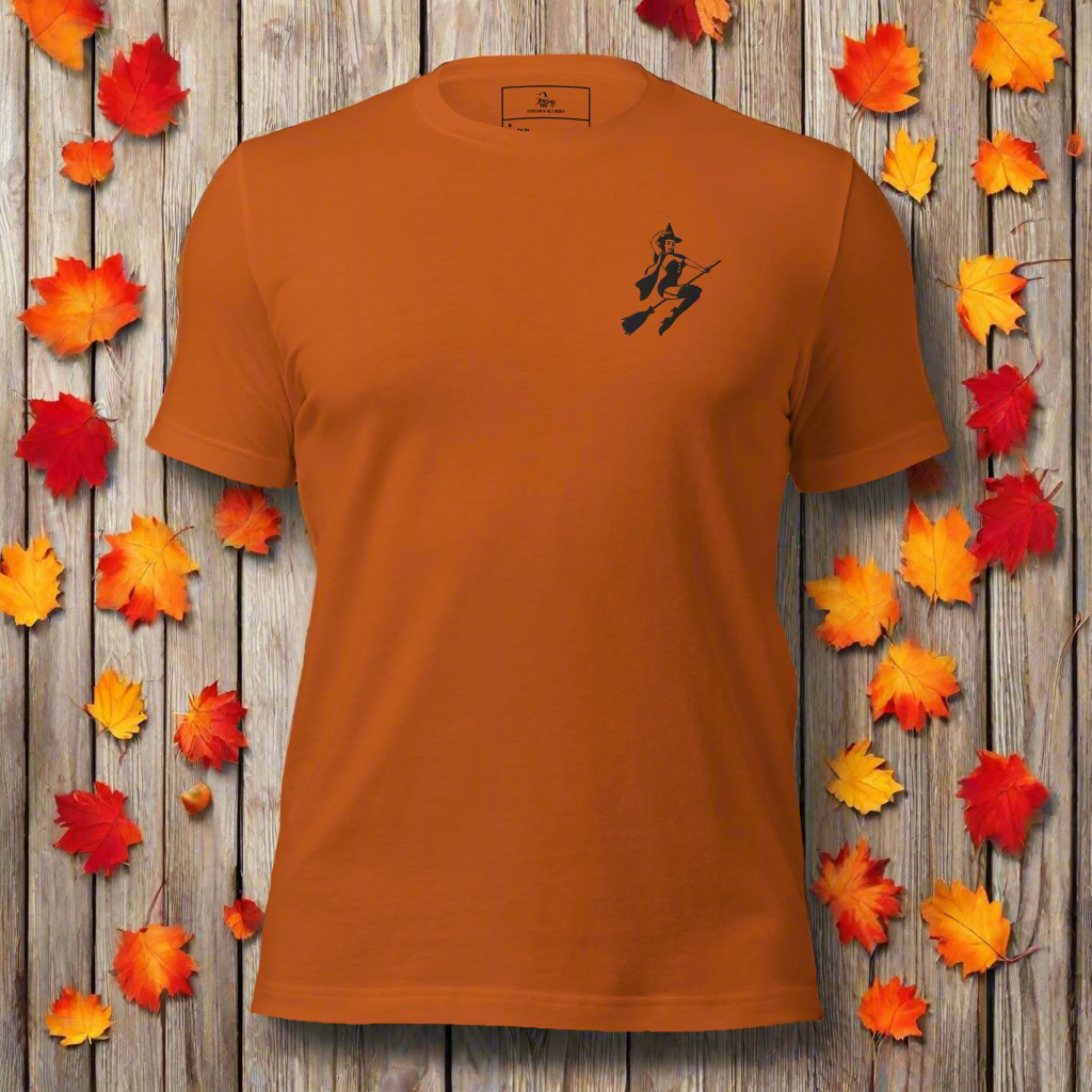 Broom Witch | Airlume Cotton T-Shirt | Embroidered - Syntax & Alchemy