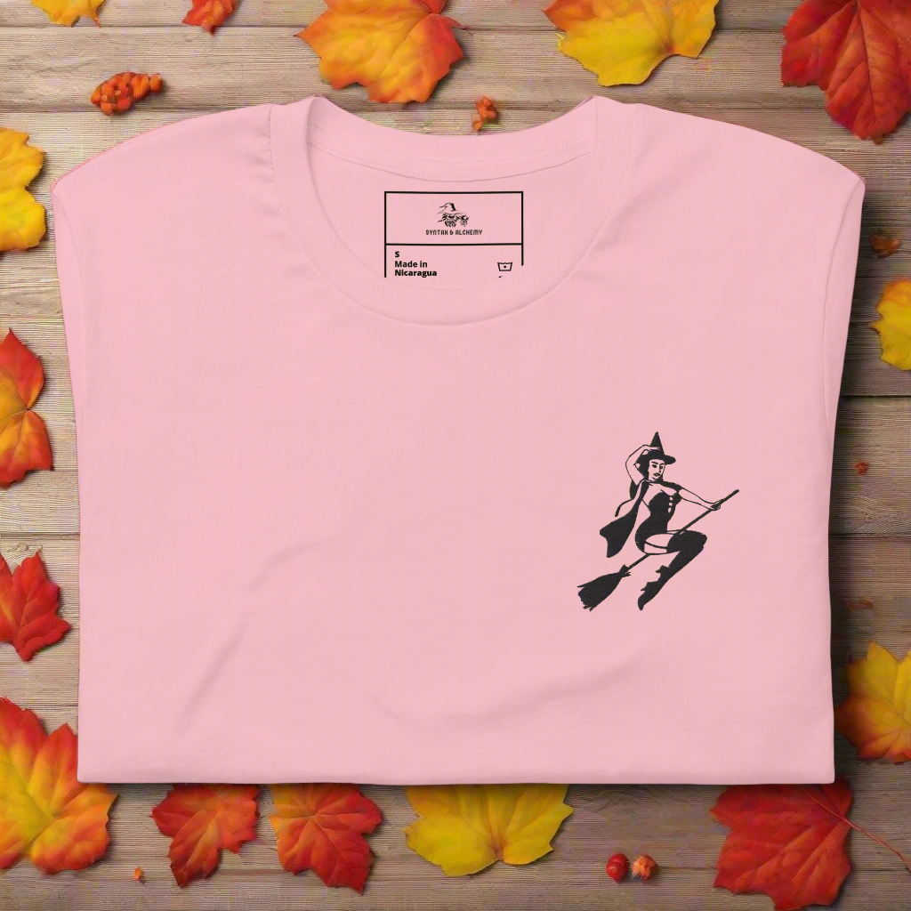 Broom Witch | Airlume Cotton T-Shirt | Embroidered - Syntax & Alchemy