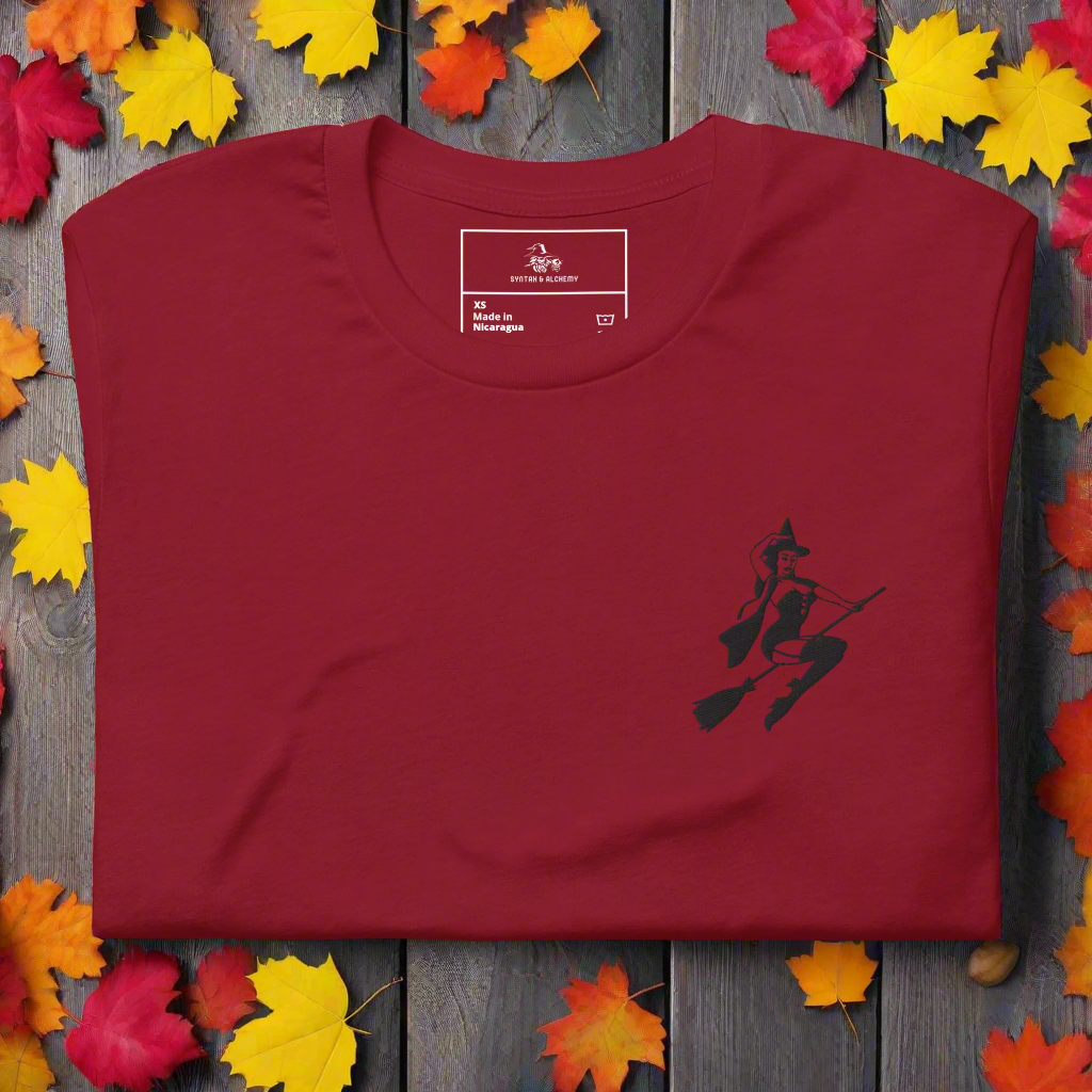 Broom Witch | Airlume Cotton T-Shirt | Embroidered - Syntax & Alchemy