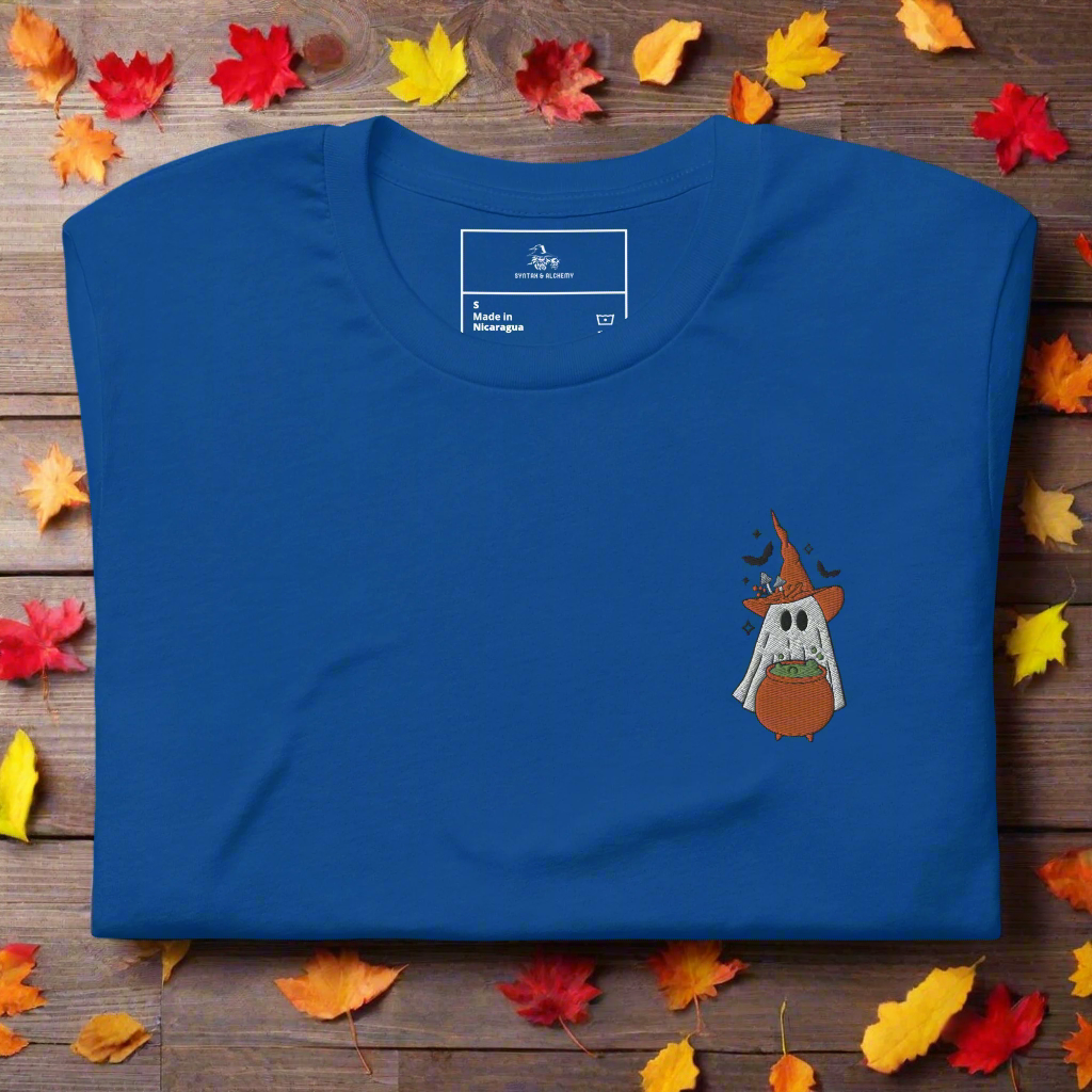 Ghost Cauldron | Airlume Cotton T-Shirt | Embroidered - Syntax & Alchemy