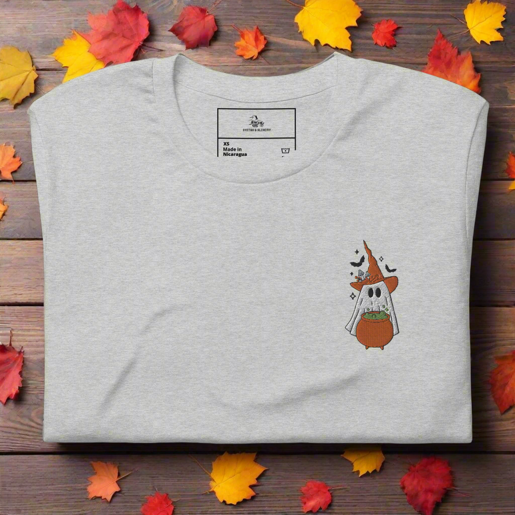 Ghost Cauldron | Airlume Cotton T-Shirt | Embroidered - Syntax & Alchemy