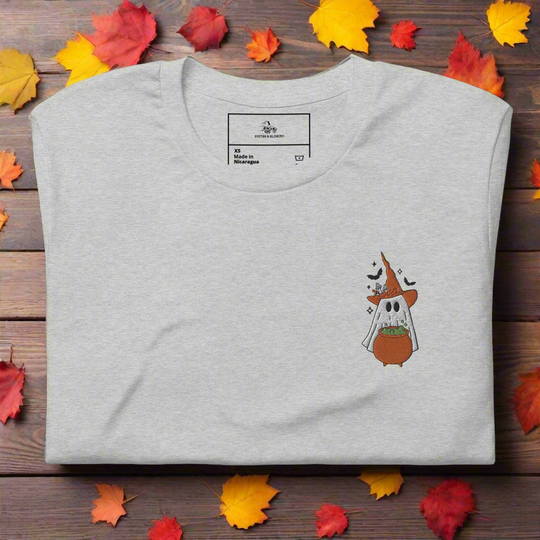 Ghost Cauldron | Airlume Cotton T-Shirt | Embroidered - Syntax & Alchemy
