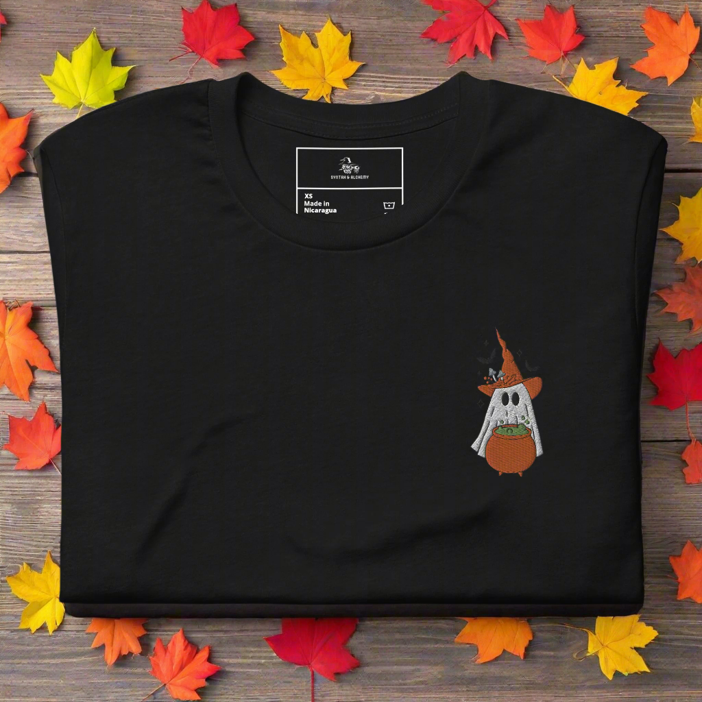 Ghost Cauldron | Airlume Cotton T-Shirt | Embroidered - Syntax & Alchemy