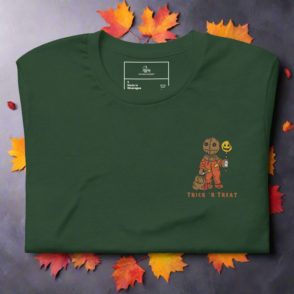 Samhain Trick 'r Treat | Airlume Cotton T-Shirt | Embroidered - Syntax & Alchemy