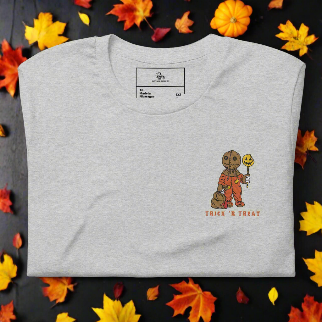 Samhain Trick 'r Treat | Airlume Cotton T-Shirt | Embroidered - Syntax & Alchemy