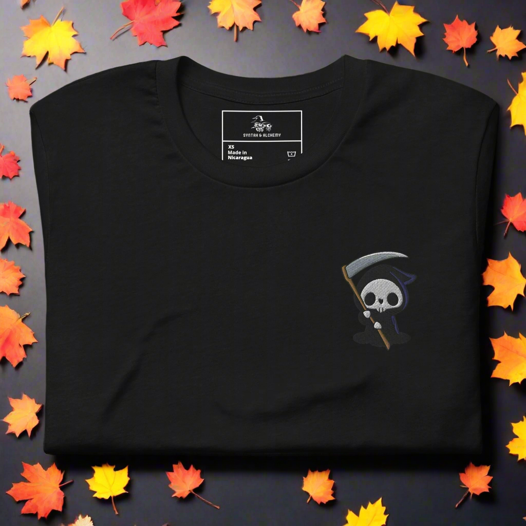 Grim Reaper | Airlume Cotton T-Shirt | Embroidered - Syntax & Alchemy