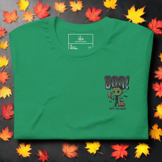 Frankenstein Boo | Airlume Cotton T-Shirt | Embroidered - Syntax & Alchemy