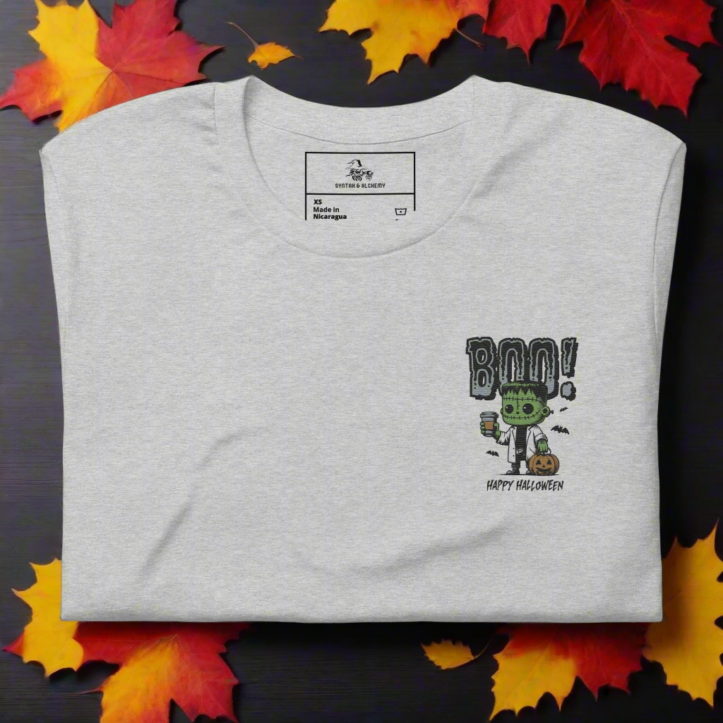 Frankenstein Boo | Airlume Cotton T-Shirt | Embroidered - Syntax & Alchemy