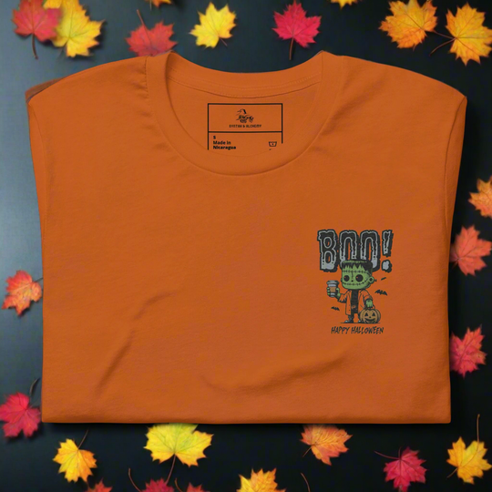 Frankenstein Boo | Airlume Cotton T-Shirt | Embroidered - Syntax & Alchemy