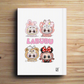 Four cartoon characters with 'LABUBU' branding on a white background