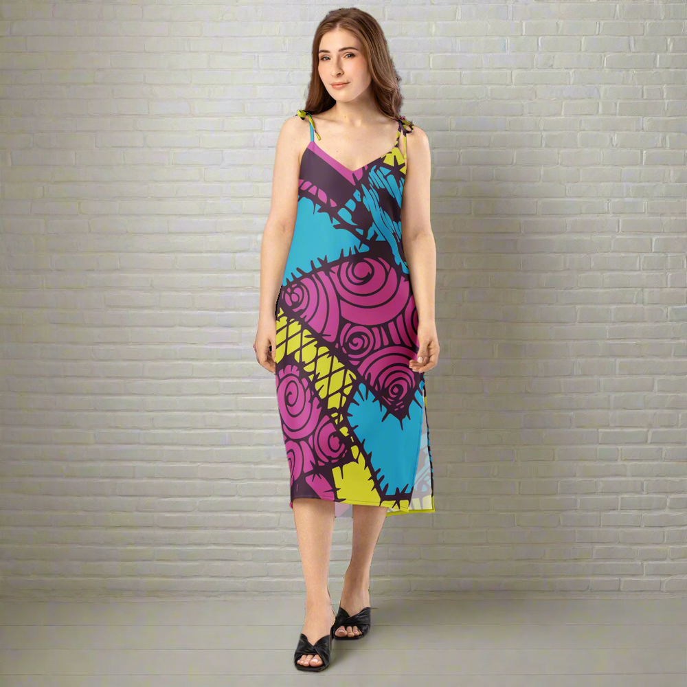 Sally | Midi Dress - Syntax & Alchemy - Floaty, Flirty, and Totally FlatteringFrom garden parties to candlelit dinners, this midi dress is made to move with you. Its breezy silhouette and thoughtful details deliver effortless style—just slip it on and go. Features: Made from 100% heavy polyester chiffon Lightweight Midi length with elegant front side slit Flattering V-neckline Adjustable tie-close shoulder straps for a custom fit Built-in bra for extra support and ease Relaxed fit for comfort and flow