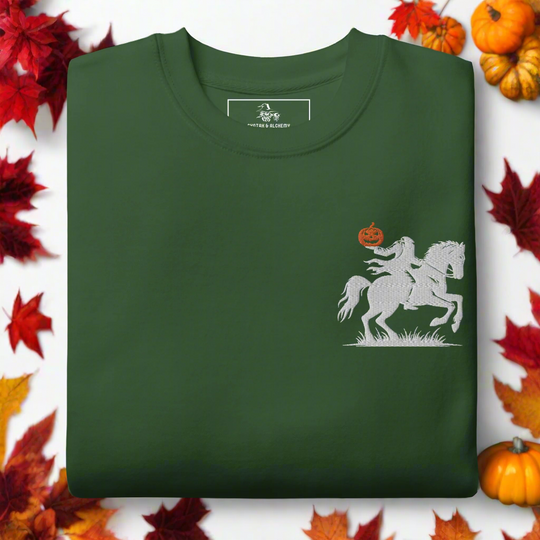 Headless Horseman Pumpkin Head | Soft-Wash Sweatshirt | Embroidered - Syntax & Alchemy