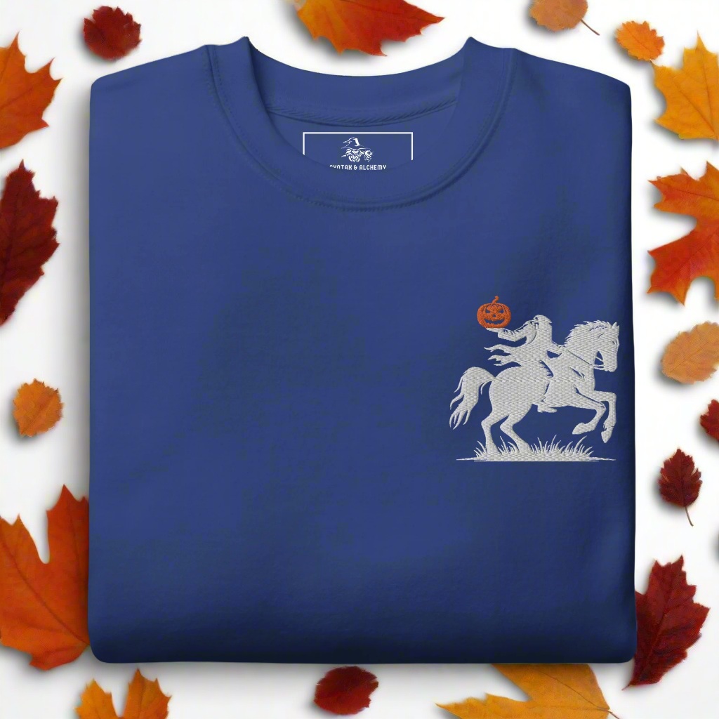 Headless Horseman Pumpkin Head | Soft-Wash Sweatshirt | Embroidered - Syntax & Alchemy