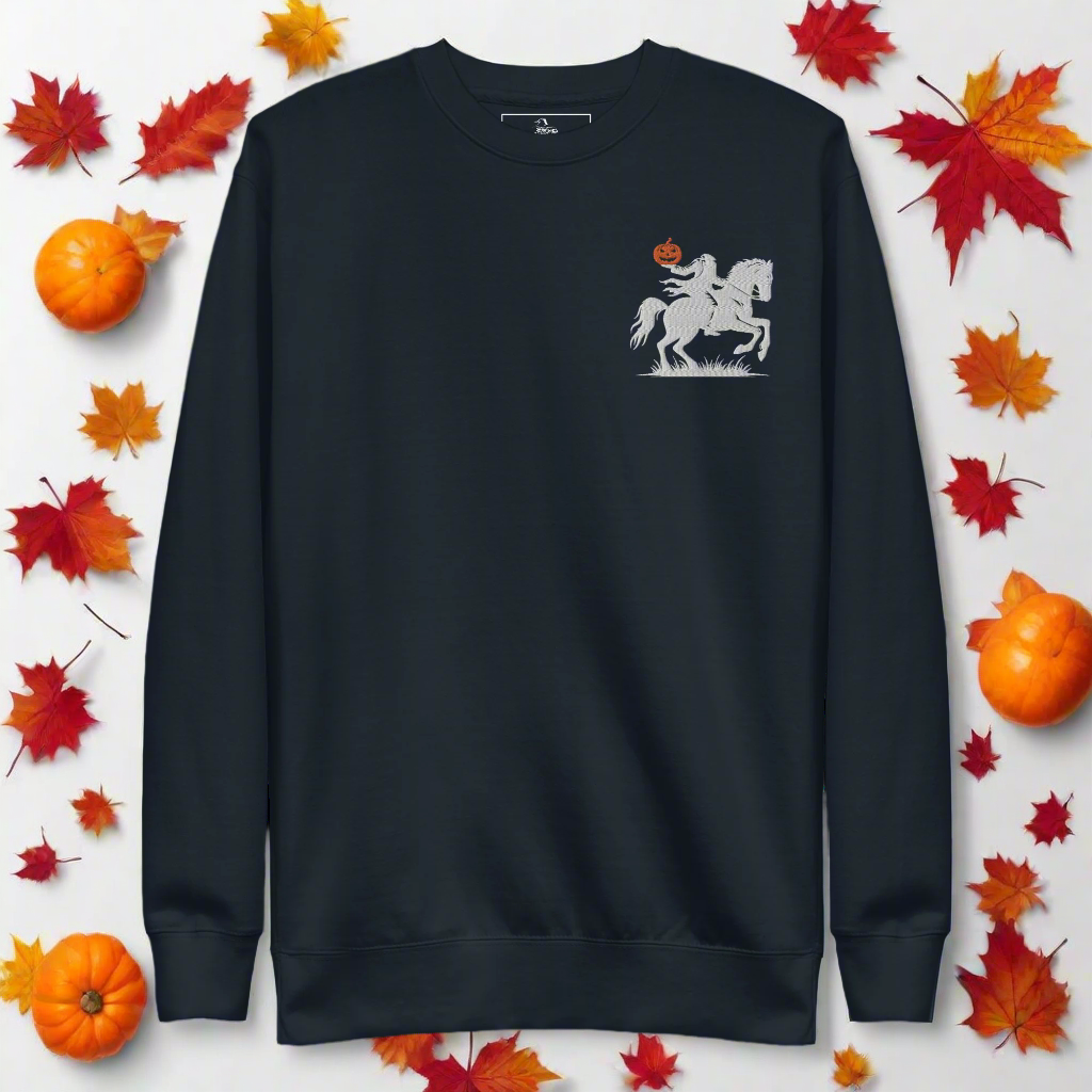 Headless Horseman Pumpkin Head | Soft-Wash Sweatshirt | Embroidered - Syntax & Alchemy