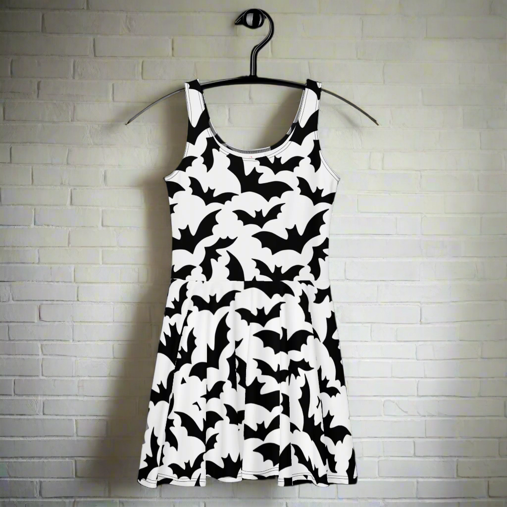Bats Monochrome | Soft-Stretch Skater Dress - Syntax & Alchemy