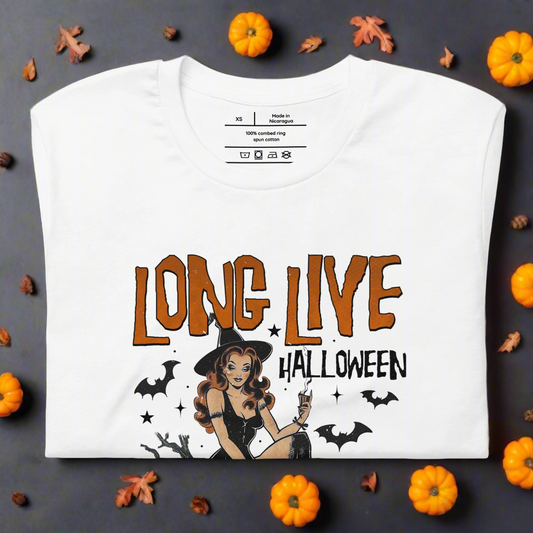 Long Live Halloween | Airlume Cotton T-Shirt Women's T-Shirt Syntax & Alchemy White S 