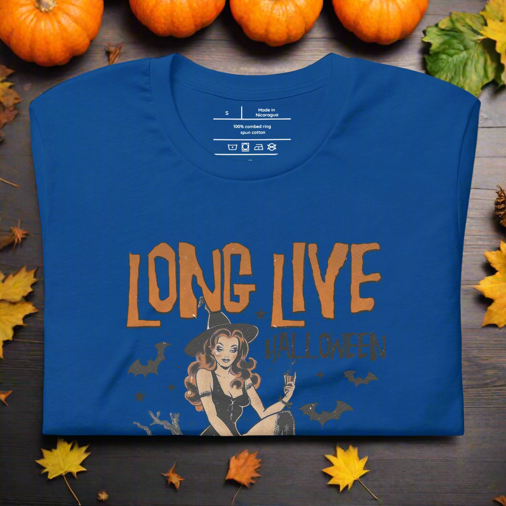 Long Live Halloween | Airlume Cotton T-Shirt Women's T-Shirt Syntax & Alchemy True Royal S 