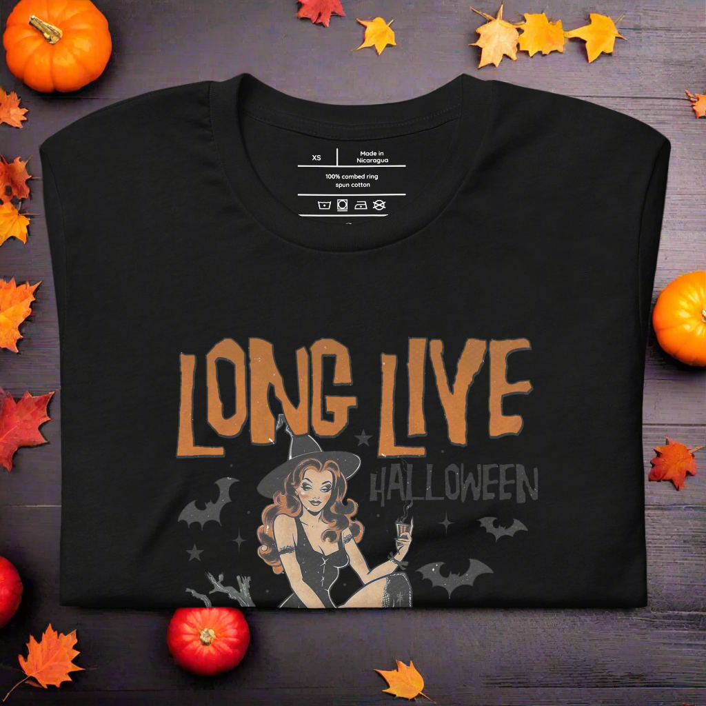 Long Live Halloween | Airlume Cotton T-Shirt Women's T-Shirt Syntax & Alchemy Black S 