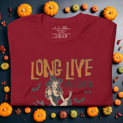 Long Live Halloween | Airlume Cotton T-Shirt Women's T-Shirt Syntax & Alchemy Cardinal S 