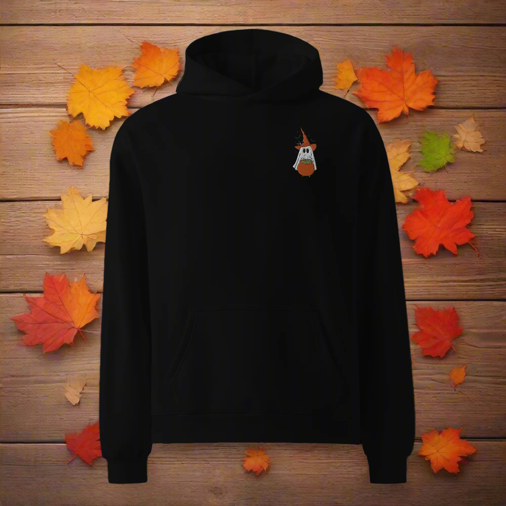 Ghost Cauldron | Oversized Fleece Hoodie | Embroidered Oversized Fleece Hoodie Syntax & Alchemy Black S 