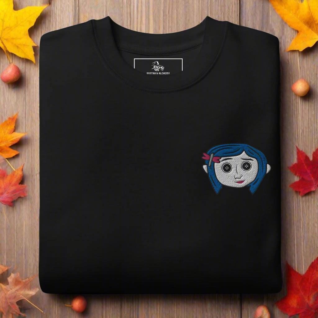 Coraline Button Eyes | Soft-Wash Sweatshirt | Embroidered Soft-Wash Sweatshirt Syntax & Alchemy Black S 