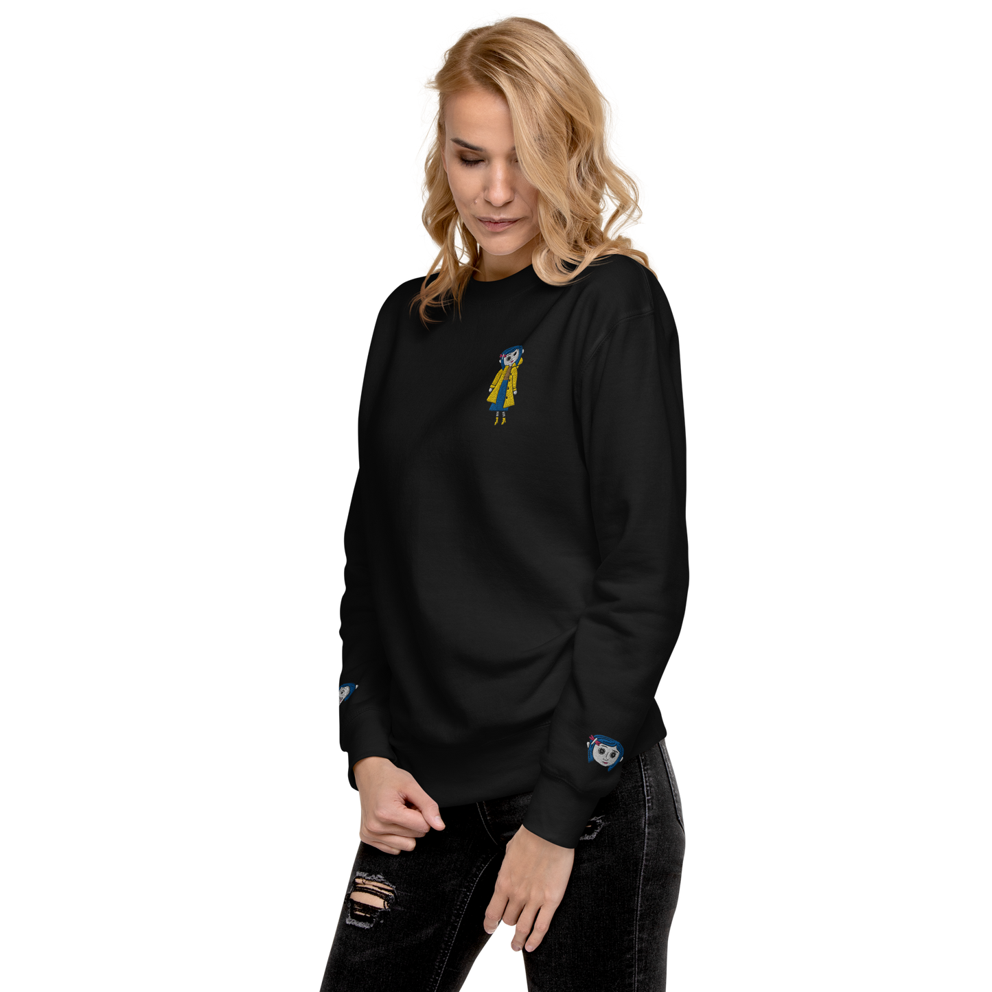 Coraline Button Eyes | Soft-Wash Sweatshirt | Embroidered | Sleeve Variant Soft-Wash Sweatshirt Syntax & Alchemy   